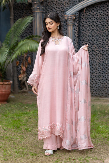 Eira blush pink raw silk 3PC with pearl embroidery and silk dupatta – Eid Edit 2026 by MariamRaj