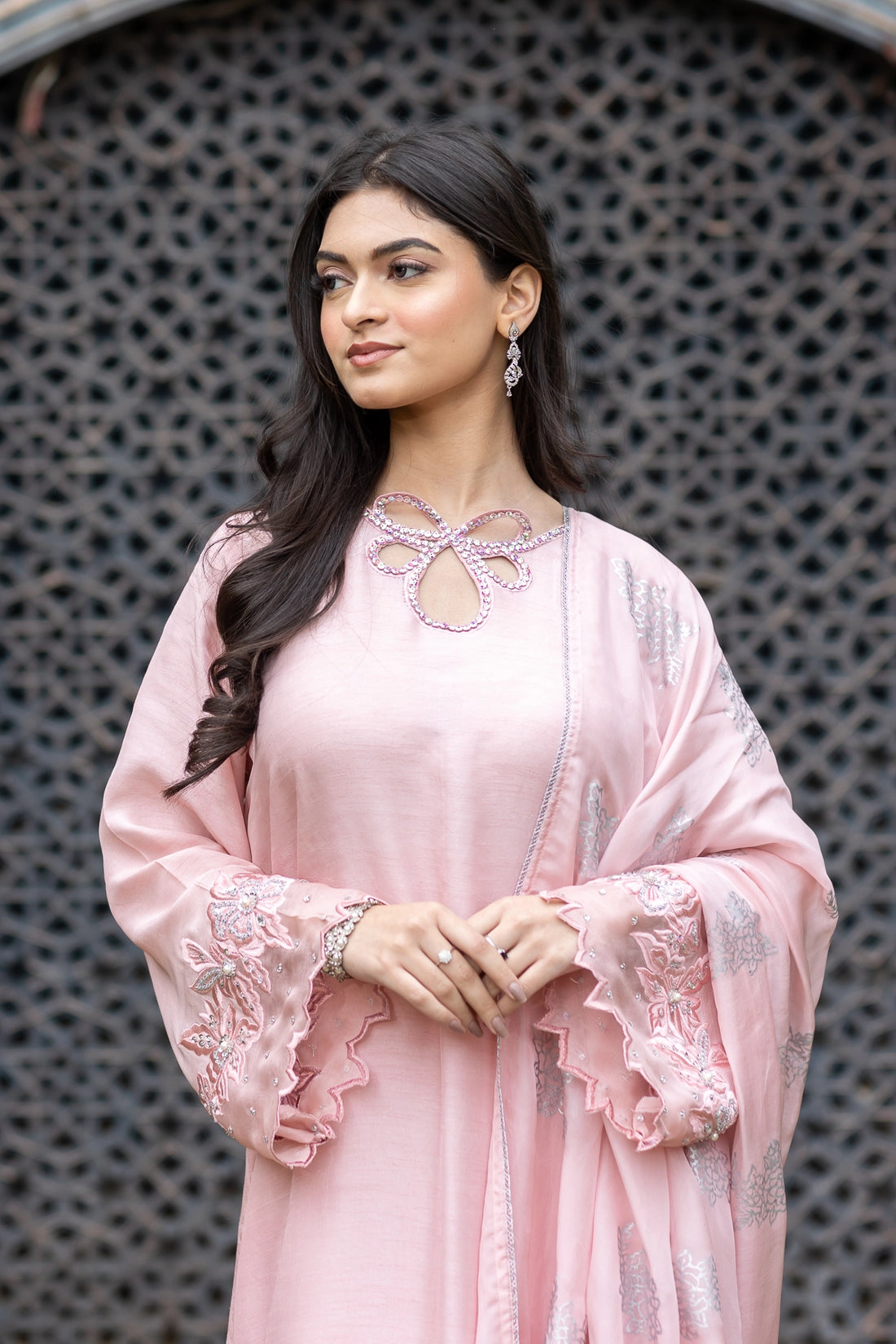 Eira blush pink raw silk 3PC with pearl embroidery and silk dupatta – Eid Edit 2026 by MariamRaj