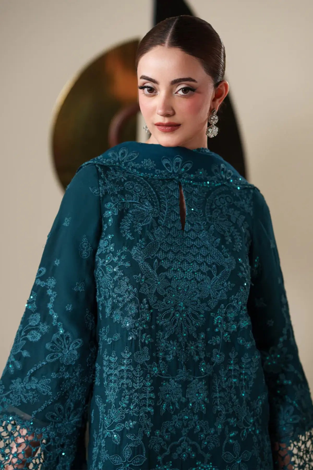Eira Emaan Adeel Nouvelle Luxury Chiffon Teal Embroidered Stitched 3PC Suit | Pakistanimoda