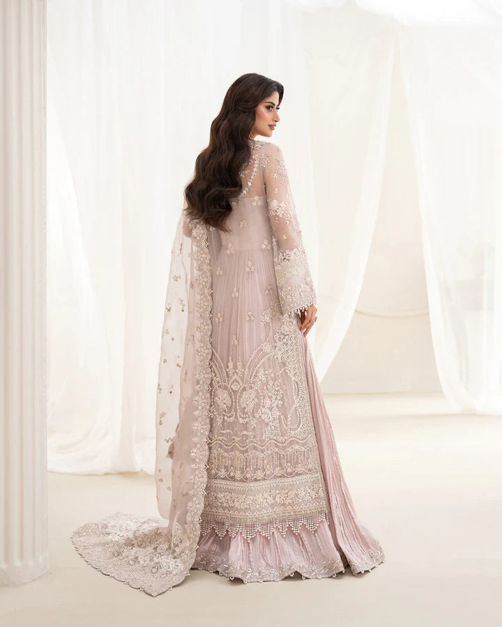 Ela Faiza Saqlain dusty rose stitched organza outfit with embroidered dupatta and silk trousers – Pakistanimoda Canada delivery