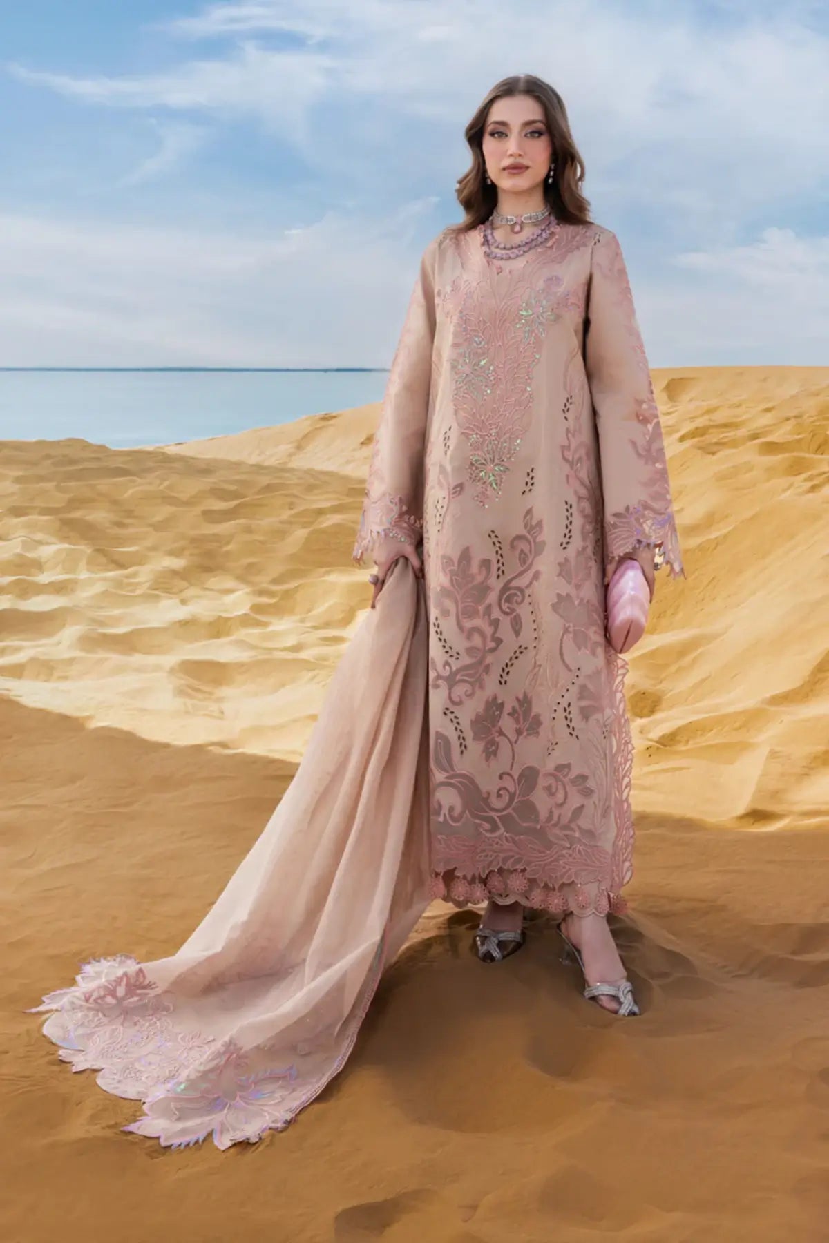 Elaheh Rang Rasiya mocha stitched lawn suit 3PC Summer 2026 Pakistanimoda