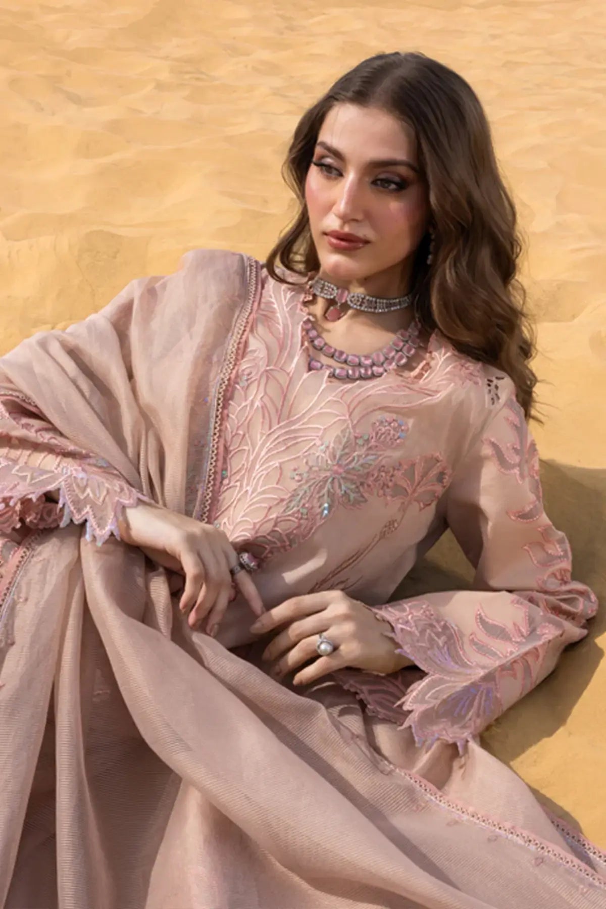 Elaheh Rang Rasiya mocha stitched lawn suit 3PC Summer 2026 Pakistanimoda