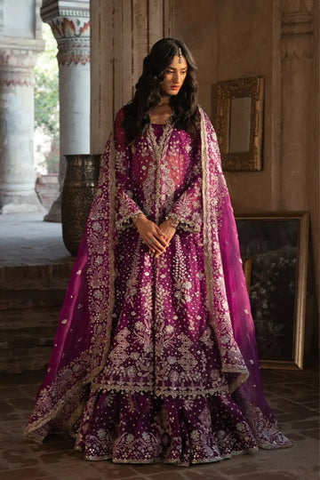Elaya Vasl 26 magenta handworked organza Pakistani wedding stitched lehenga with embroidered shirt, silk lehenga and organza dupatta