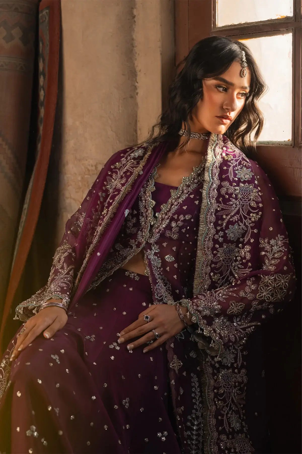 Elaya Vasl 26 magenta handworked organza Pakistani wedding stitched lehenga with embroidered shirt, silk lehenga and organza dupatta