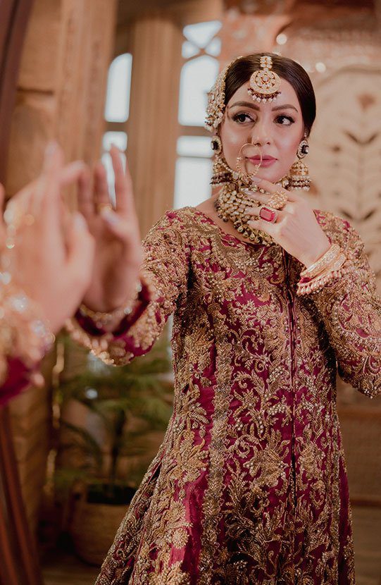 Elegance in Bloom - Bridal Lehenga in Pink and Golden