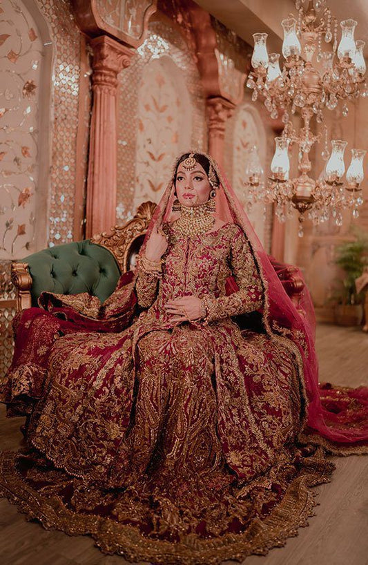 Elegance in Bloom - Bridal Lehenga in Pink and Golden By HSY