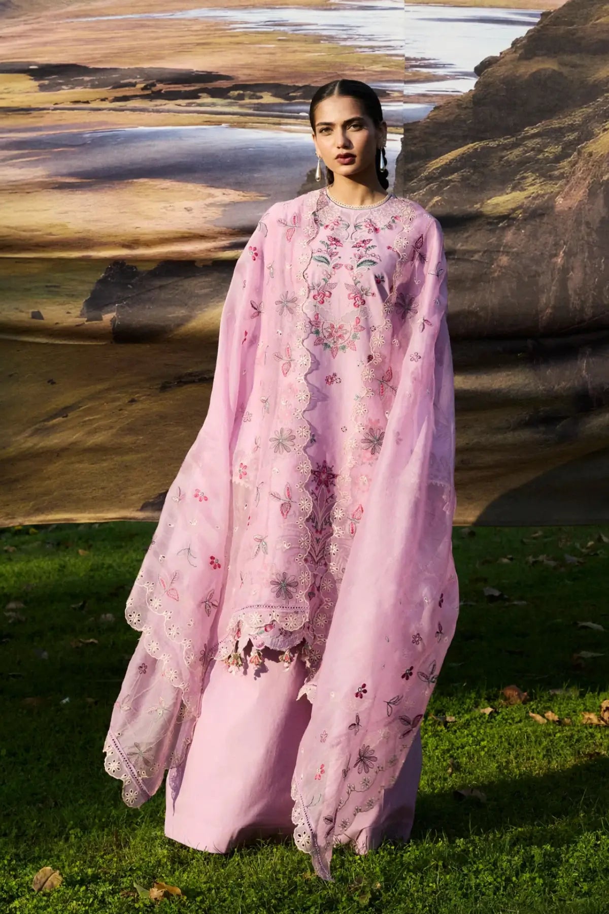 Elfa lavender lawn stitched 3PC formal suit with organza dupatta by Hussain Rehar Pakistanimoda