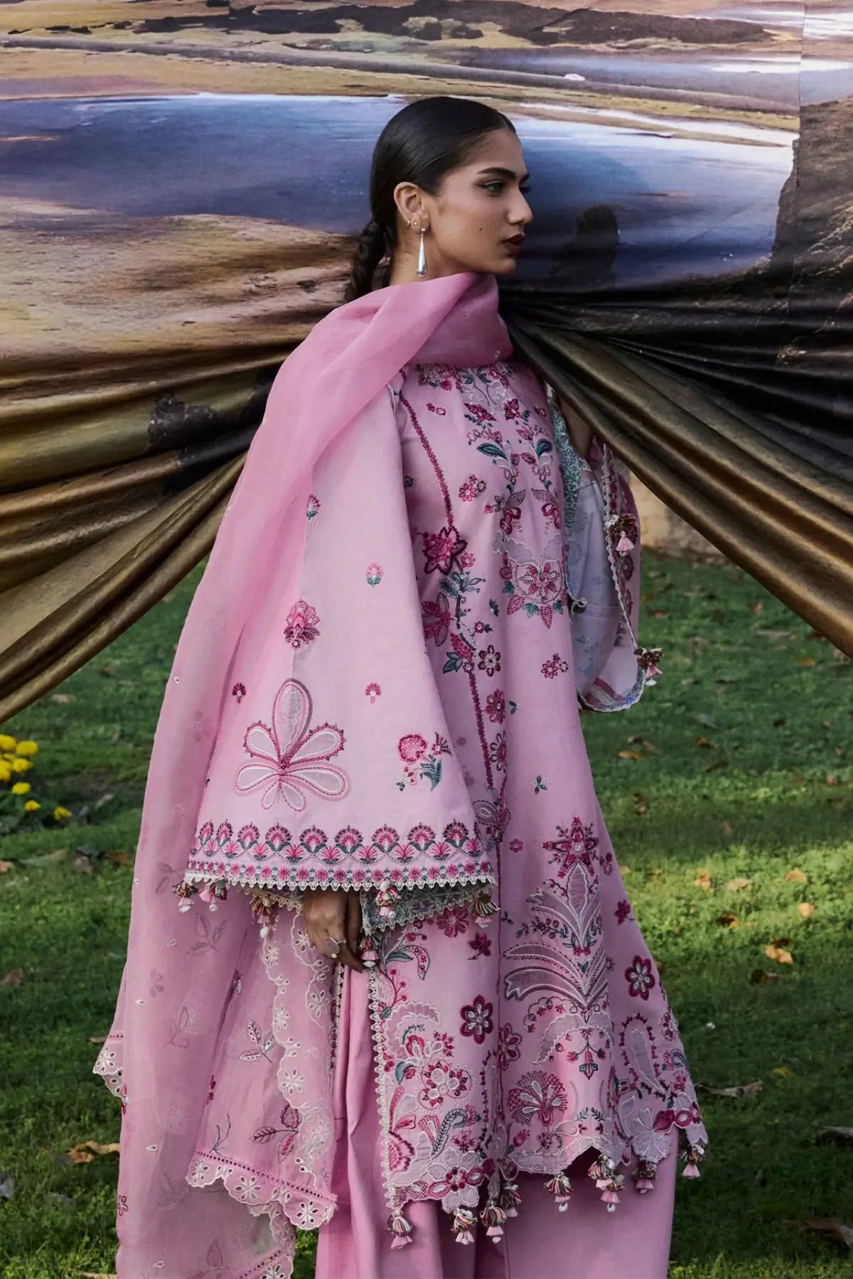 Elfa lavender lawn stitched 3PC formal suit with organza dupatta by Hussain Rehar Pakistanimoda