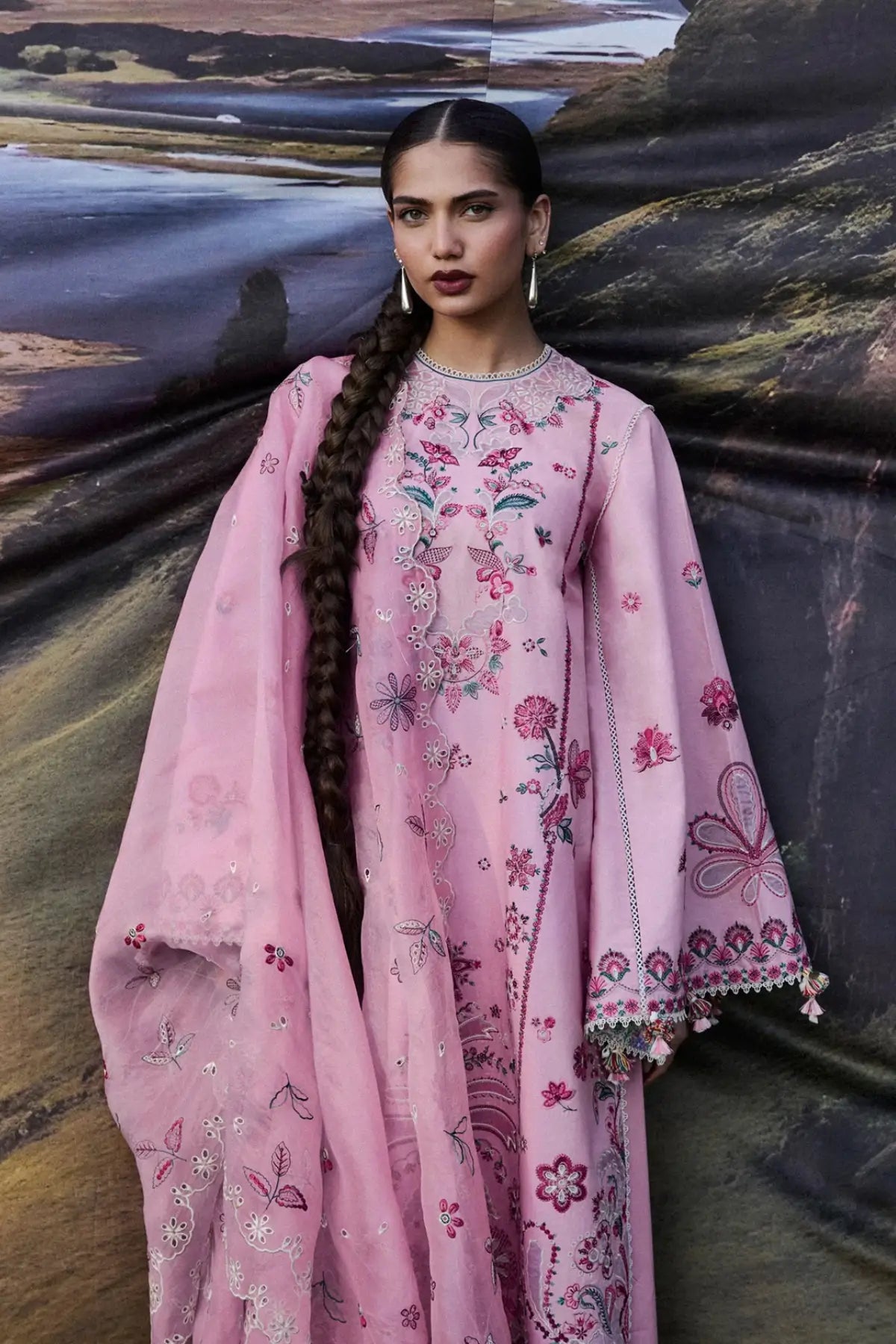 Elfa lavender lawn stitched 3PC formal suit with organza dupatta by Hussain Rehar Pakistanimoda