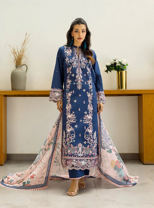 Elisa-Deep Blue Embroidered 3-piece Lawn Suit By-Zainab Chottani