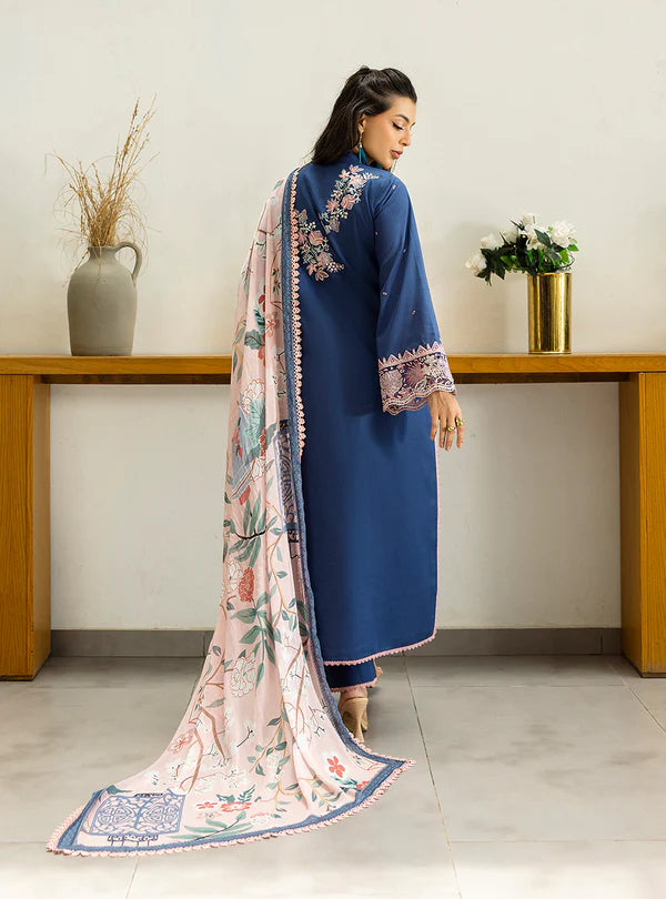Elisa-Deep Blue Embroidered 3-piece Lawn Suit By-Zainab Chottani