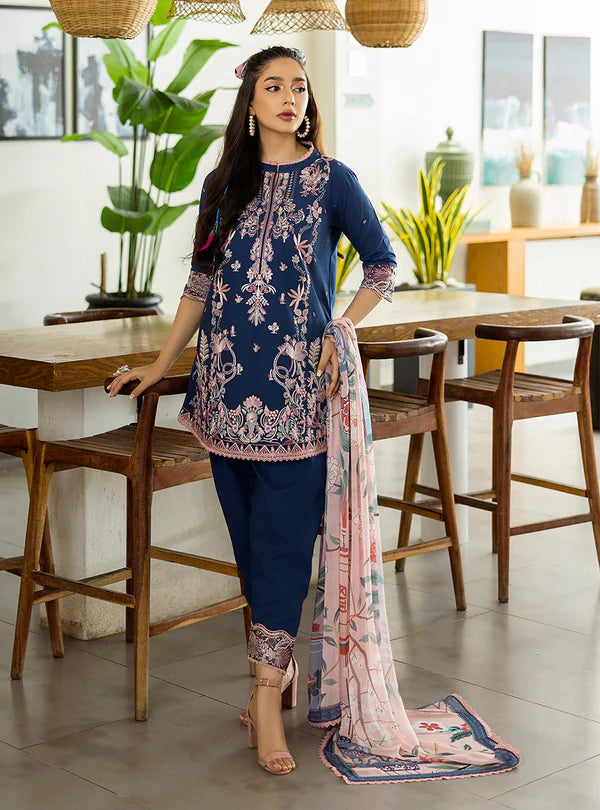 Elisa-Deep Blue Embroidered 3-piece Lawn Suit By-Zainab Chottani