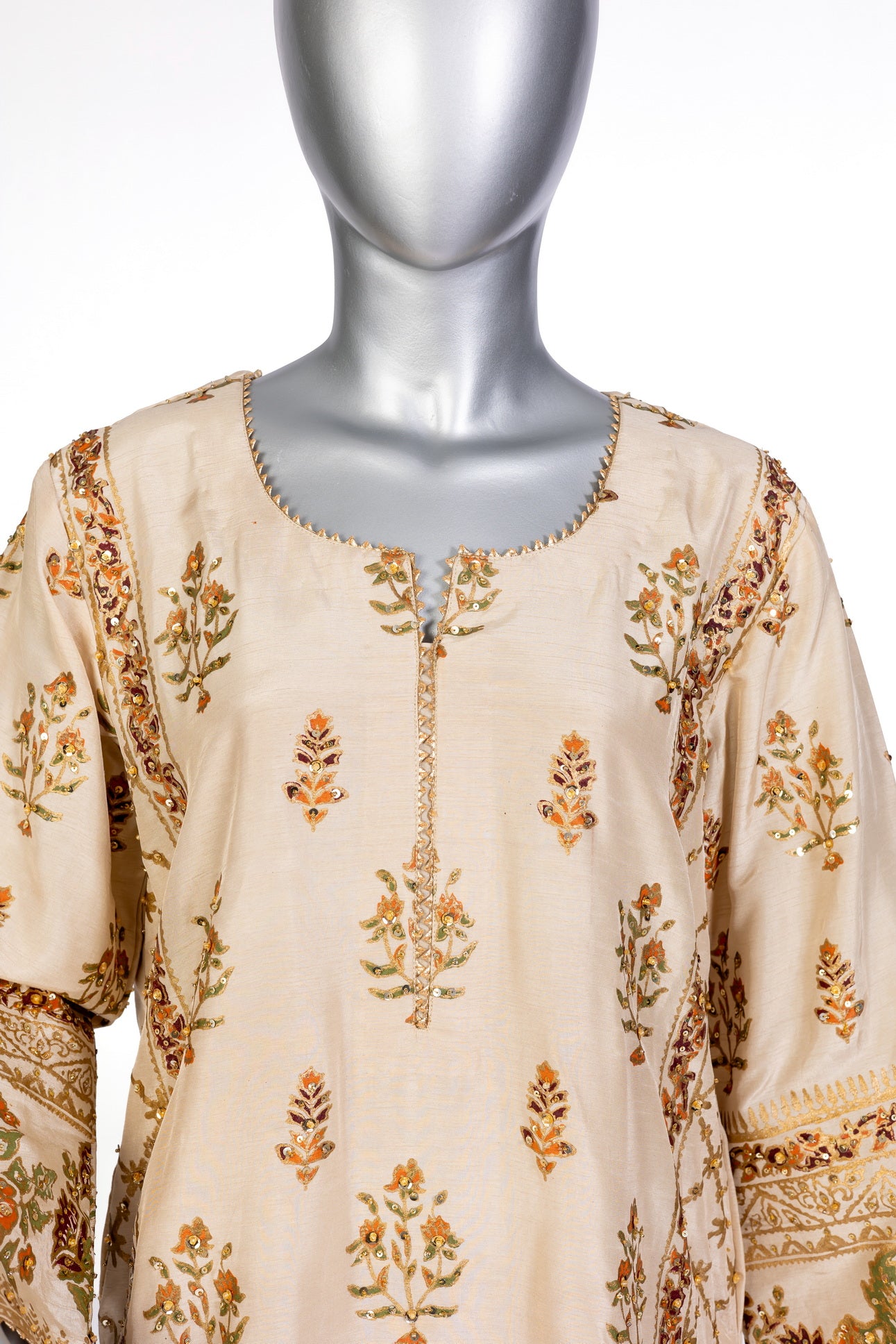 Elisa formal Korean silk shalwar kameez with hand embroidery, block print, and organza dupatta for evening events, dinner parties, and festive occasions by MariamRaj