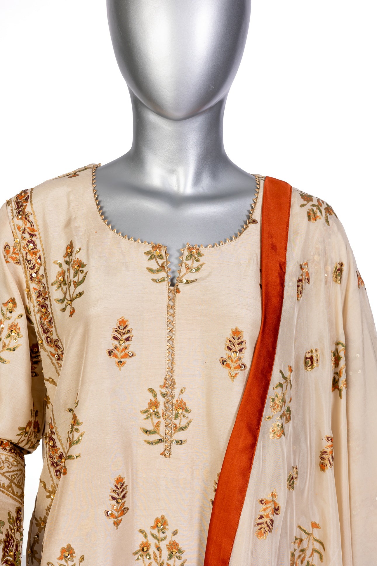 Elisa formal Korean silk shalwar kameez with hand embroidery, block print, and organza dupatta for evening events, dinner parties, and festive occasions by MariamRaj