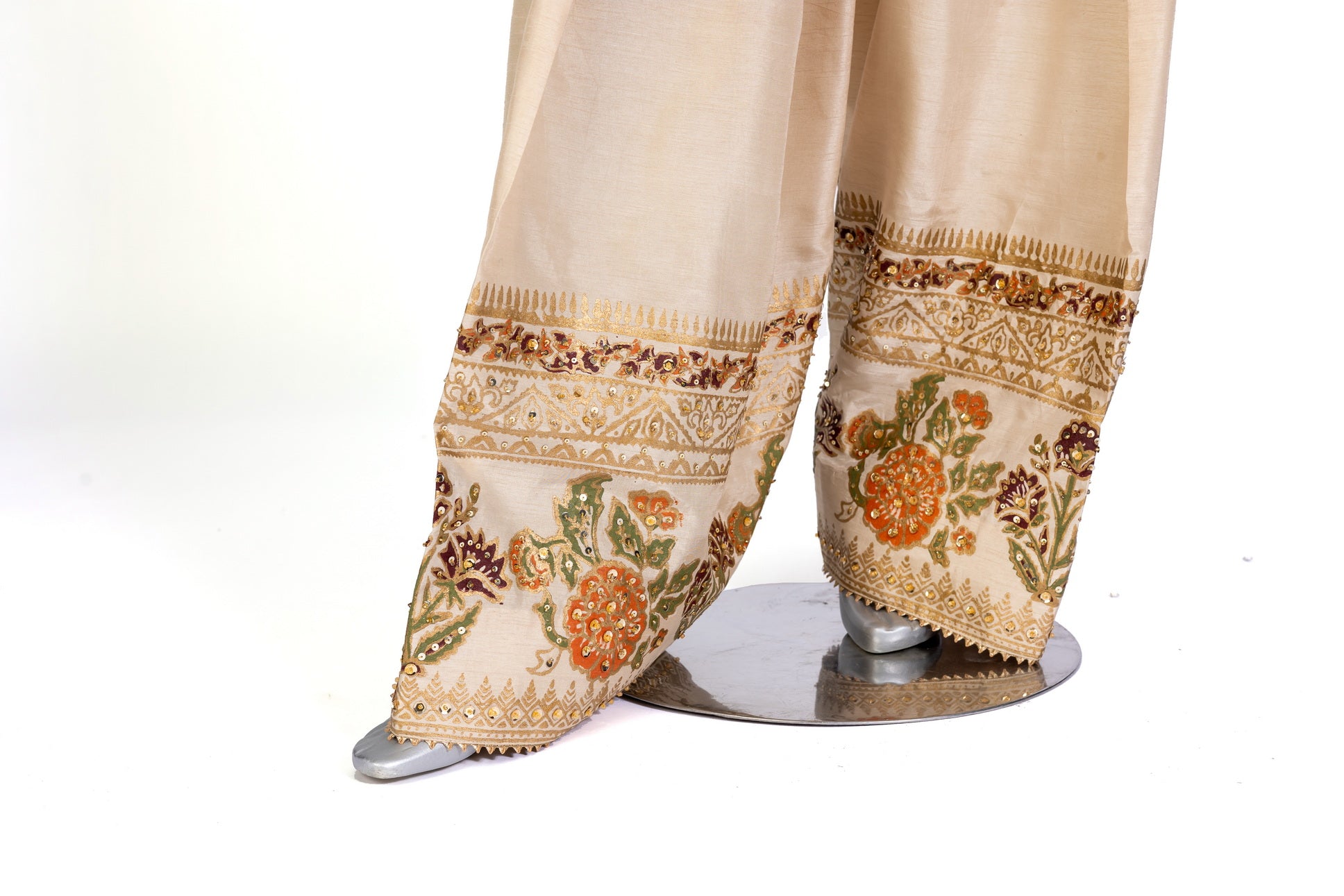 Elisa formal Korean silk shalwar kameez with hand embroidery, block print, and organza dupatta for evening events, dinner parties, and festive occasions by MariamRaj