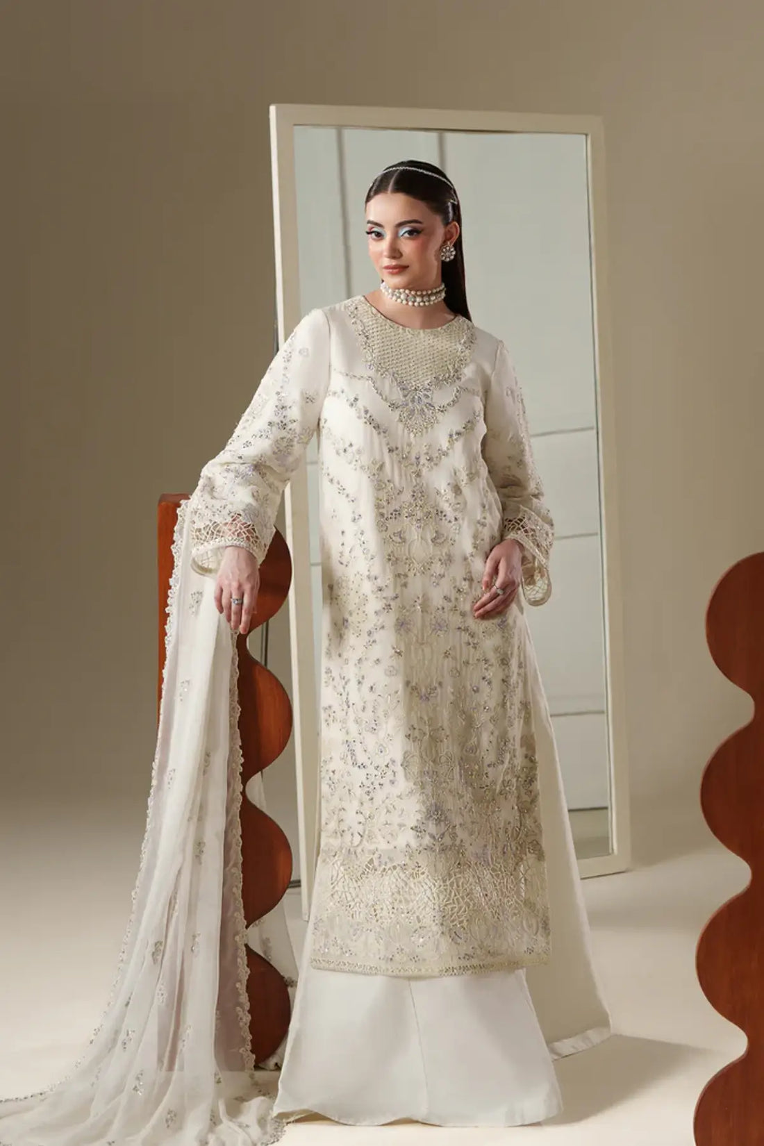 Elosie Emaan Adeel Nouvelle Luxury Chiffon Ivory Embroidered Stitched 3PC Suit | Pakistanimoda