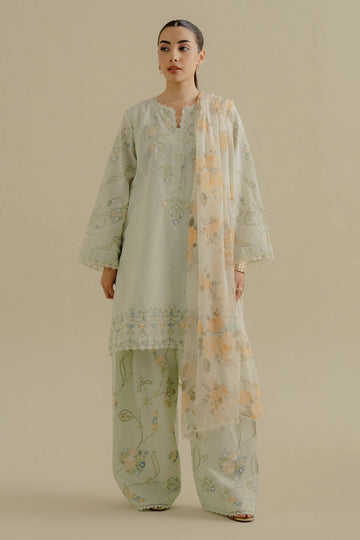 Elva-1B- Cool mint green jacquard ensemble By- Zara Shahjahan
