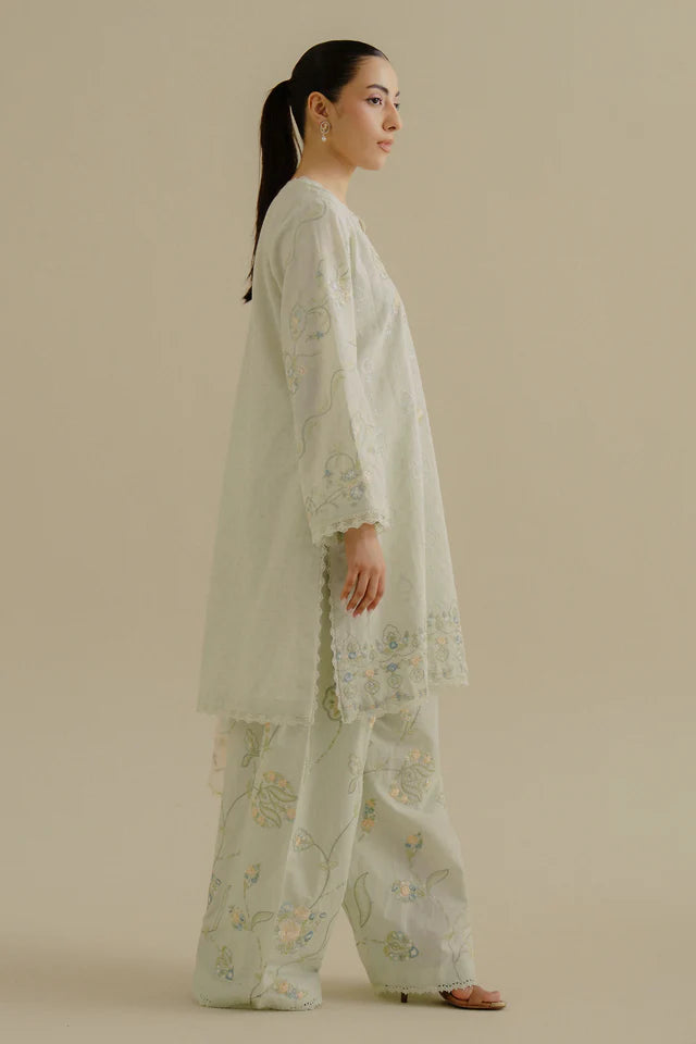 Elva-1B- Cool mint green jacquard ensemble By- Zara Shahjahan