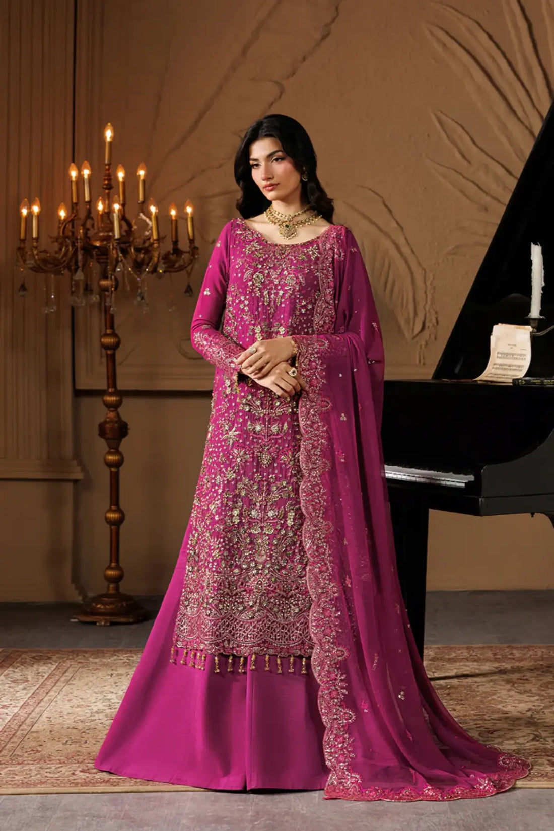 Ember by Emaan Adeel Fuchsia Luxury Chiffon Stitched 3PC Suit from Celeste Festive Edit'26 Collection