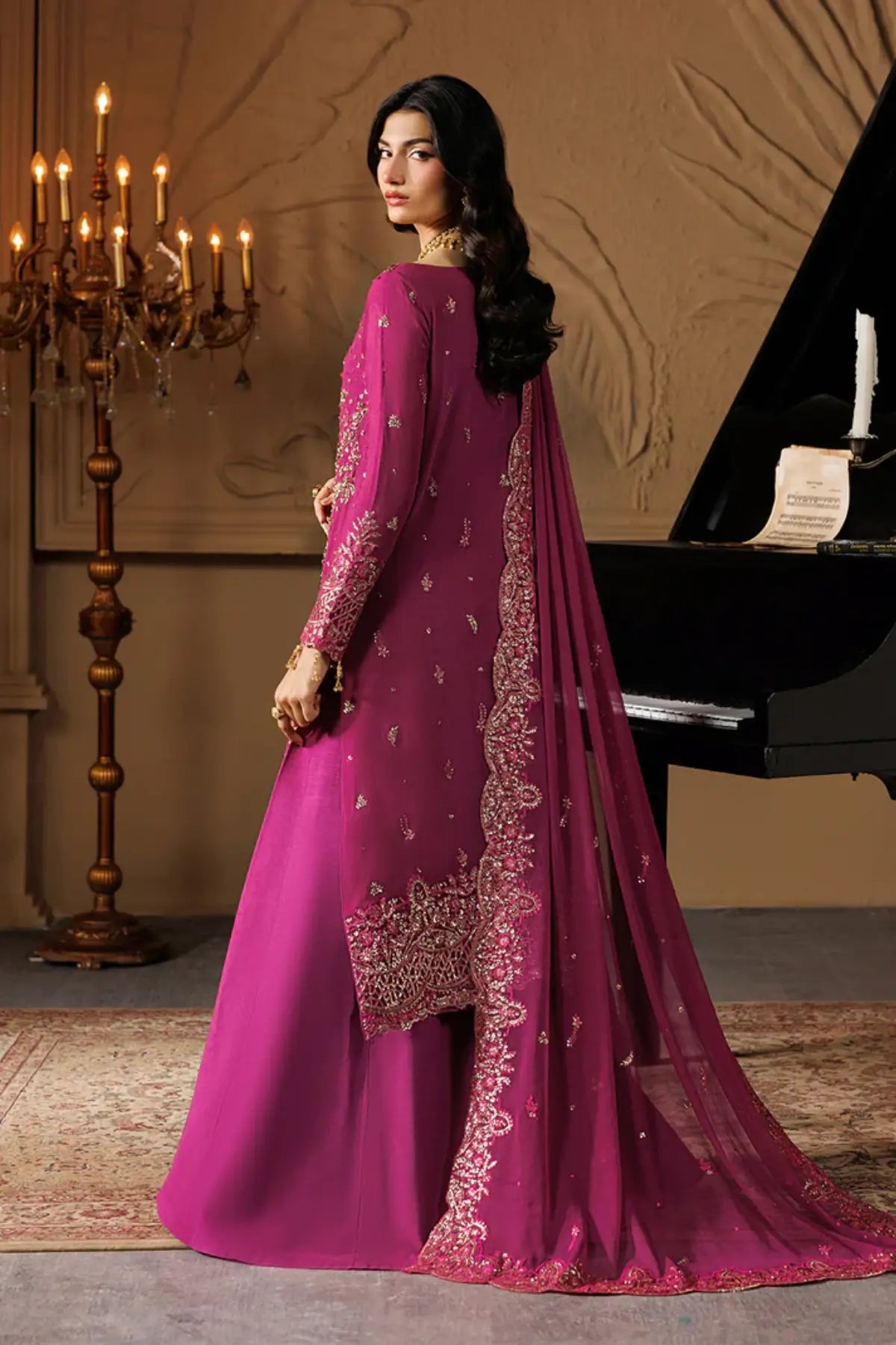 Ember by Emaan Adeel Fuchsia Luxury Chiffon Stitched 3PC Suit from Celeste Festive Edit'26 Collection