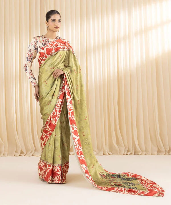 Emerald Elegance- Premium Satin Saree for Special Occasions