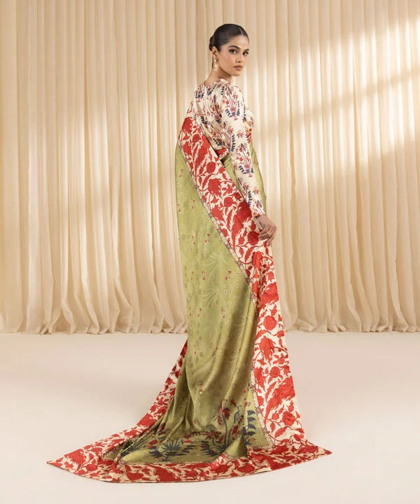 Emerald Elegance- Premium Satin Saree for Special Occasions
