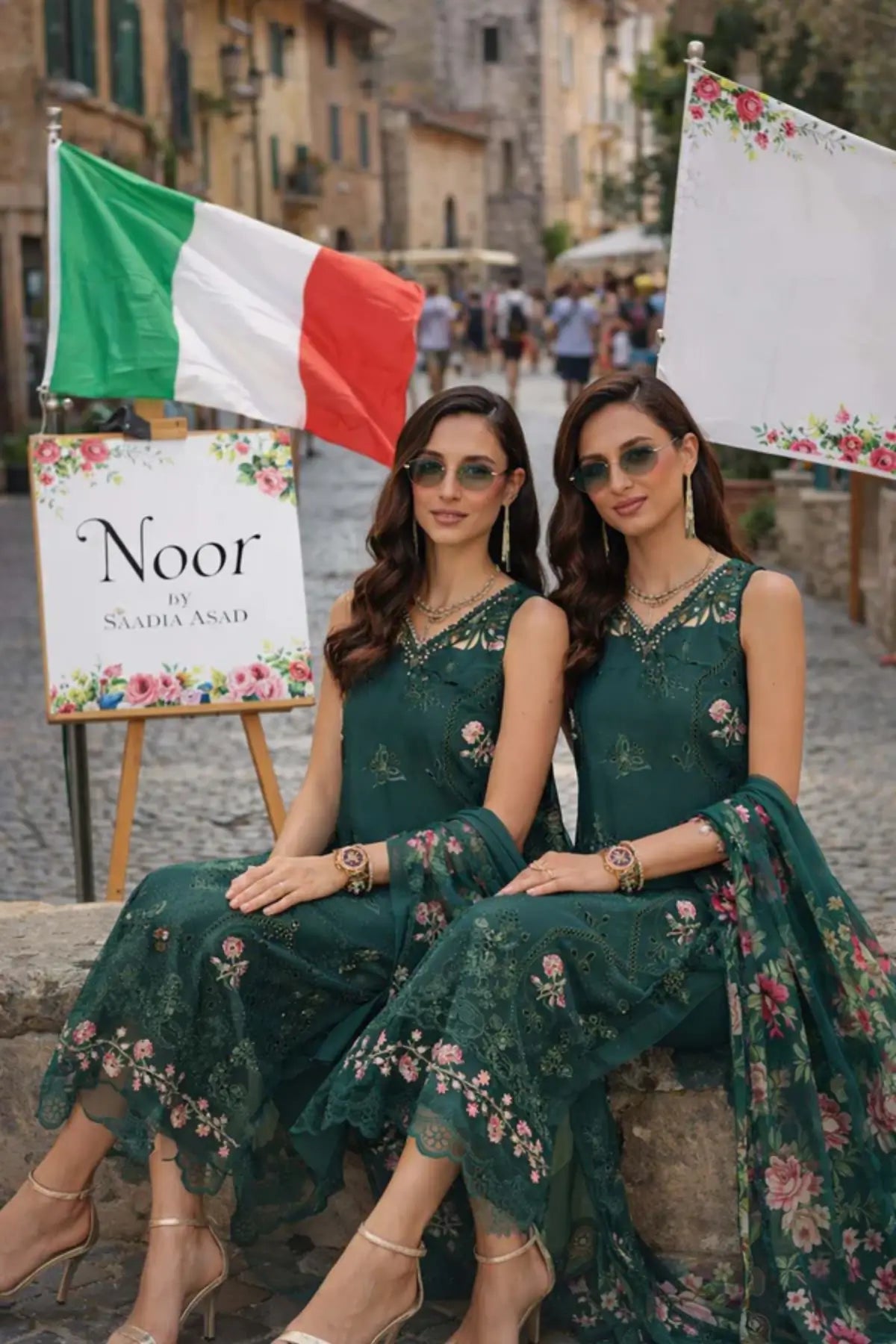 Emerald Jewel D11 by Saadia Asad emerald green stitched lawn suit with Schiffli embroidery and chiffon dupatta