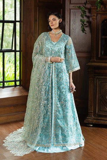 Mushq Endless Love aqua blue stitched sequined wedding wear outfit – shop online at Pakistanimoda.com.