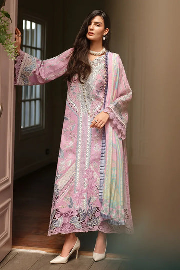 Mushq Endless Love pink stitched lawn 3PC with cotton trouser and printed chiffon dupatta
