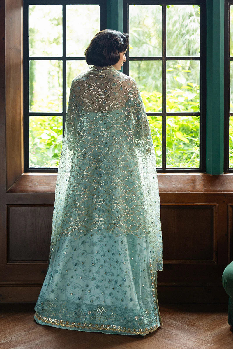 Mushq Endless Love aqua blue stitched sequined wedding wear outfit – shop online at Pakistanimoda.com.