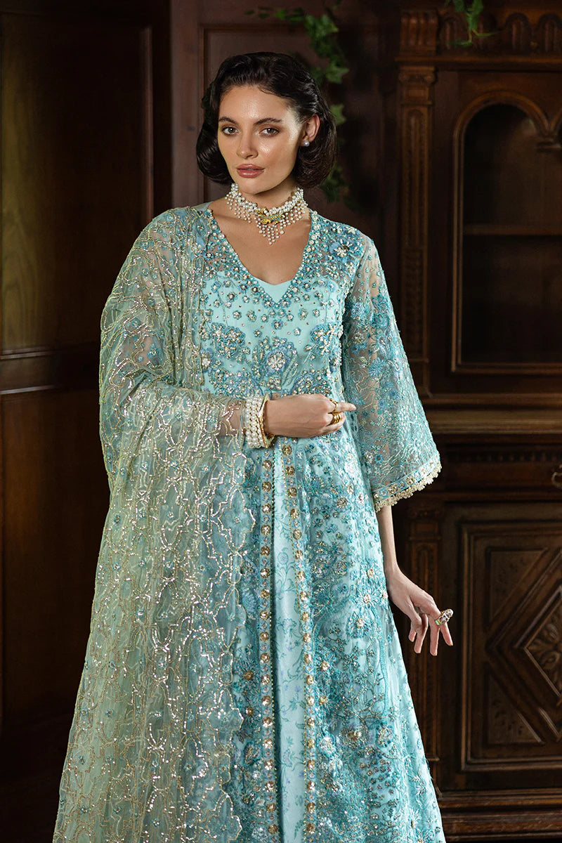 Mushq Endless Love aqua blue stitched sequined wedding wear outfit – shop online at Pakistanimoda.com.