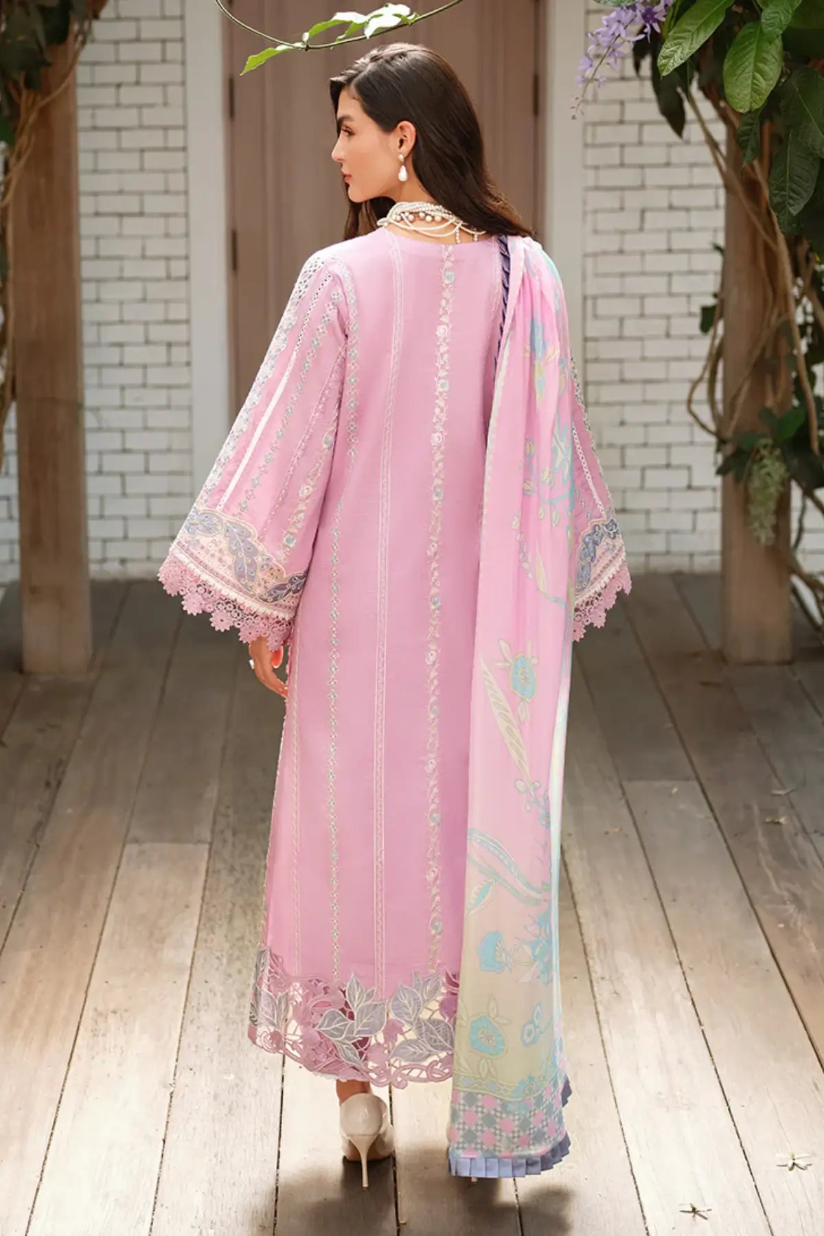Mushq Endless Love pink stitched lawn 3PC with cotton trouser and printed chiffon dupatta