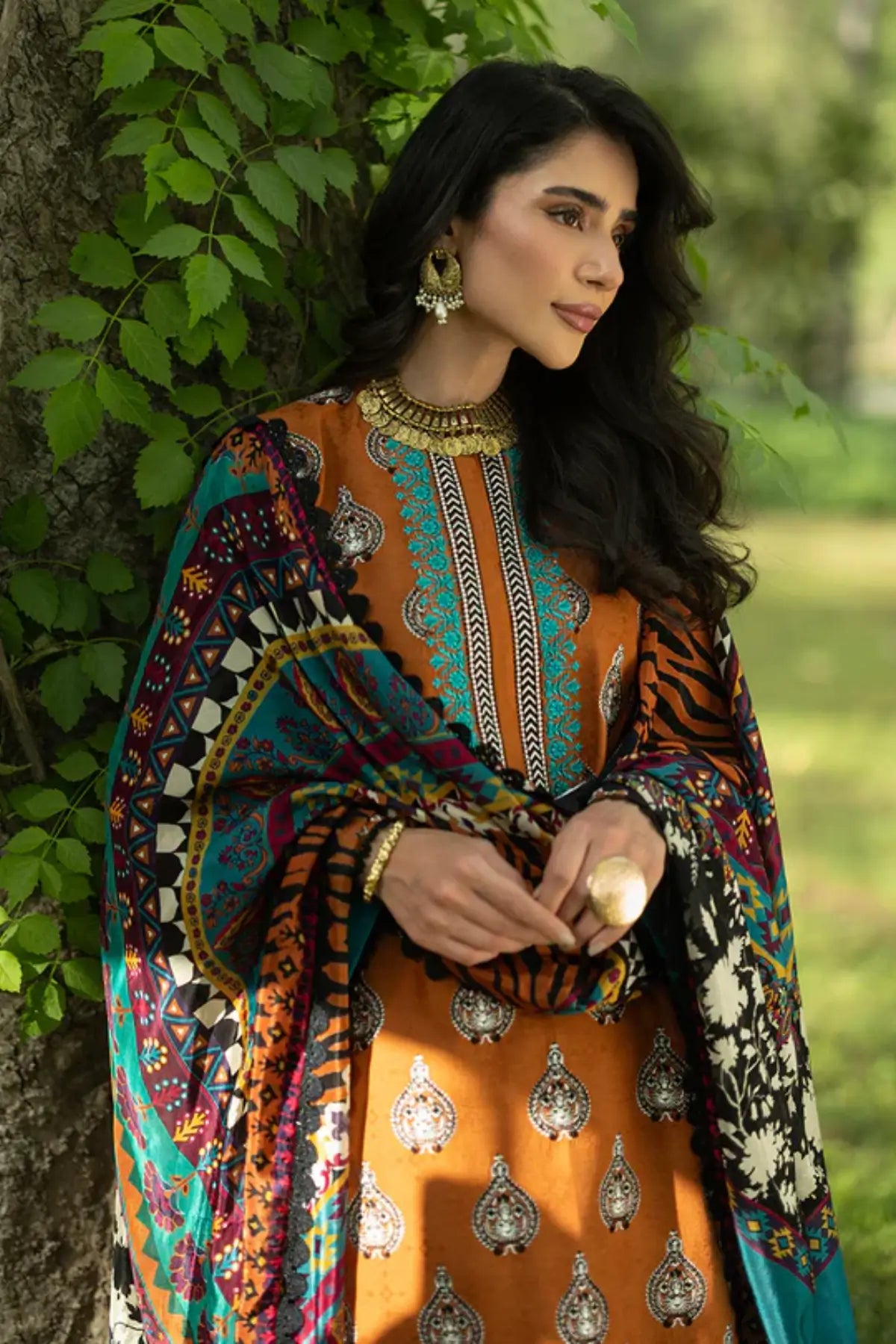 brown lawn dress 3 Piece Readymade Lawn Dress – Shalwar Kameez Design for Summer 2025 –  Athenapparels
