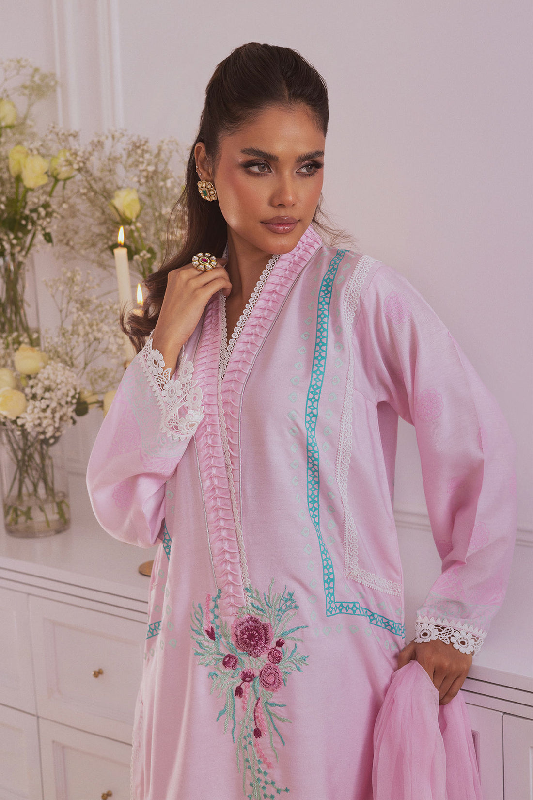 Esita- Designer Festive Pink Cotton Net Outfit By- annus abrar