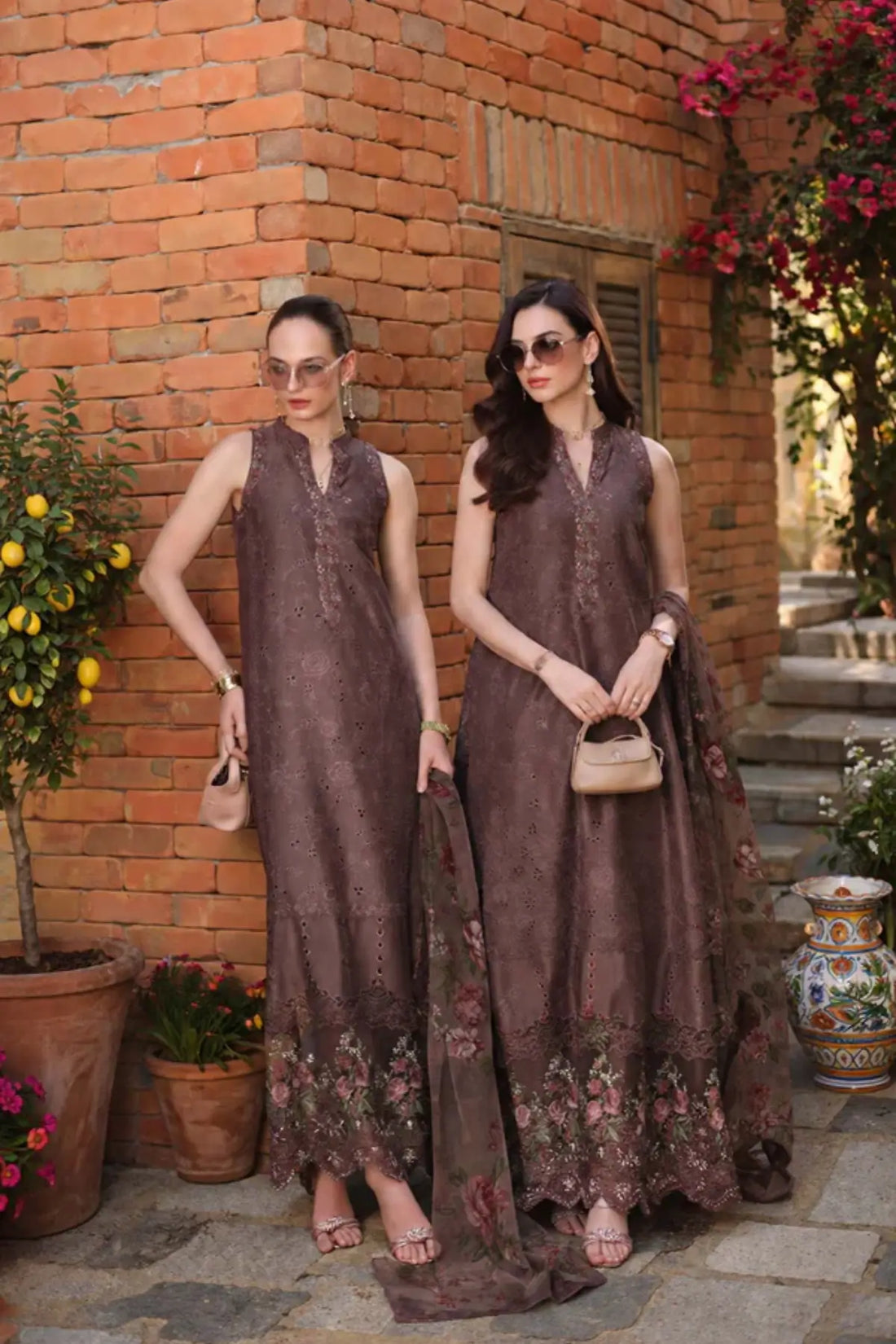 Espresso Rose D3 by Saadia Asad Mulberry Merlot Schiffli lawn 3PC with embroidered details and chiffon dupatta