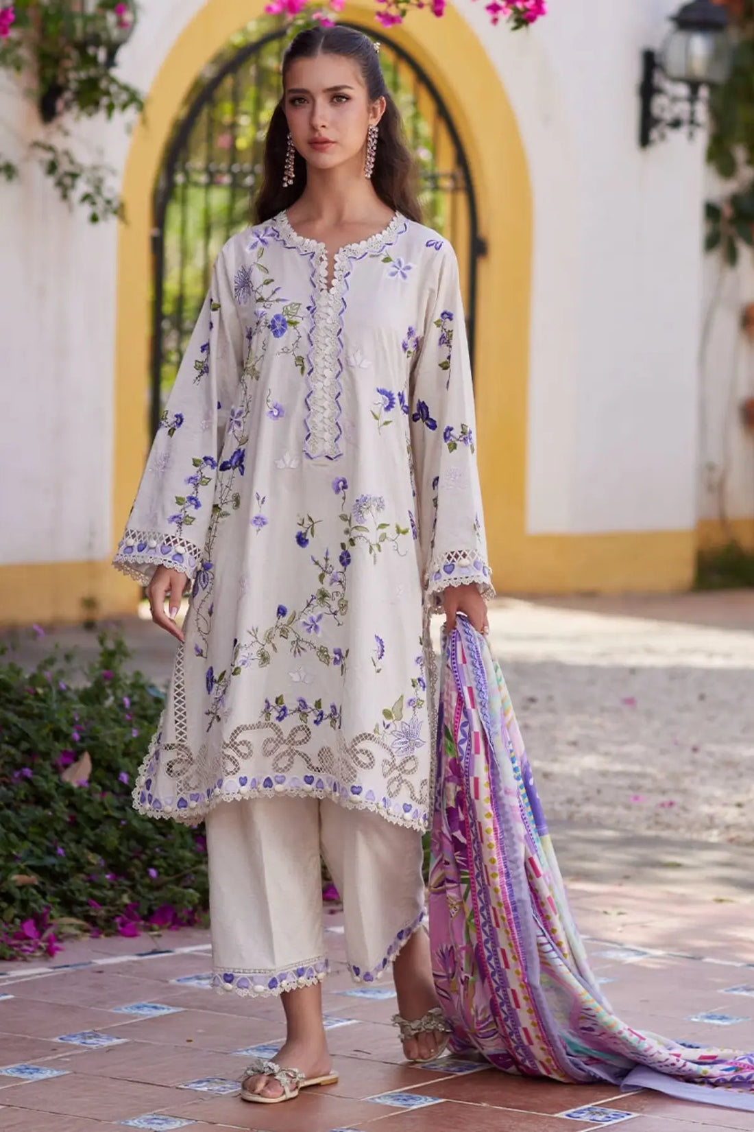 Evita Ivory by Farah Talib Aziz white embroidered luxury lawn stitched 3PC suit