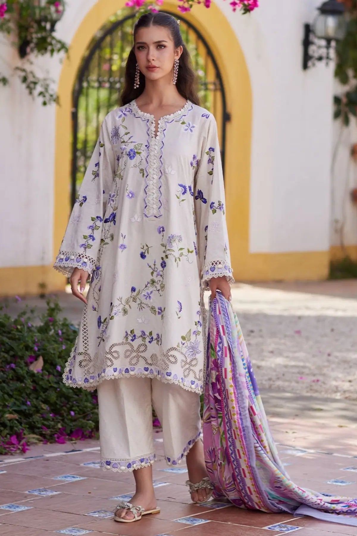 Evita Ivory by Farah Talib Aziz white embroidered luxury lawn stitched 3PC suit