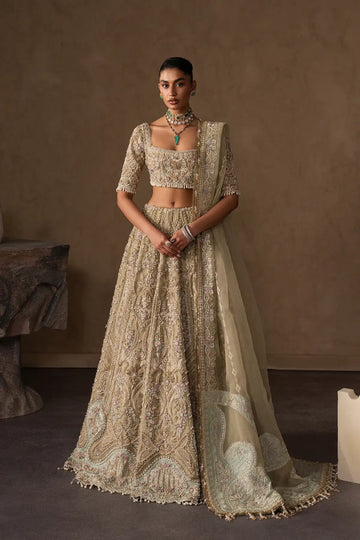 Evline by Afrozeh mint green stitched organza lehenga choli with heavy embroidery