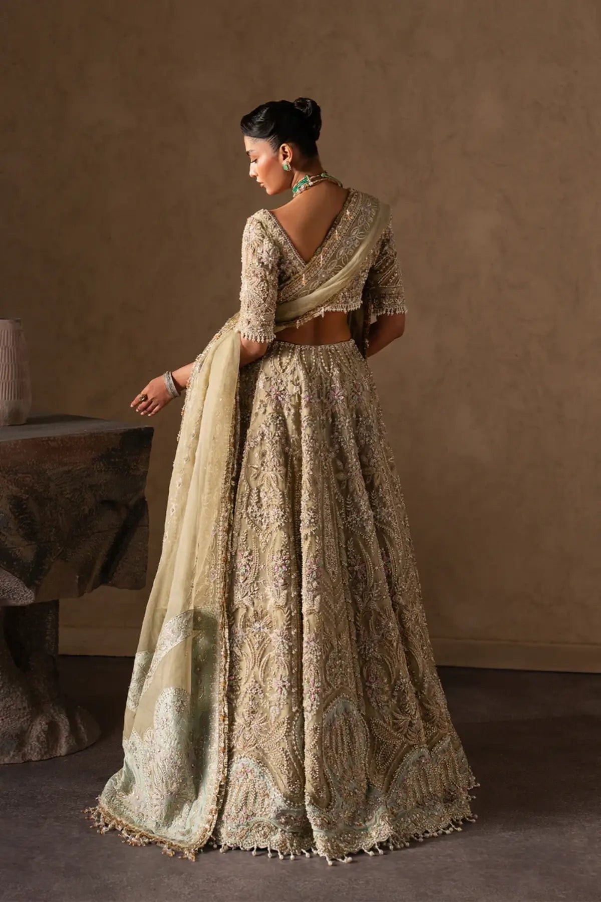 Evline by Afrozeh mint green stitched organza lehenga choli with heavy embroidery