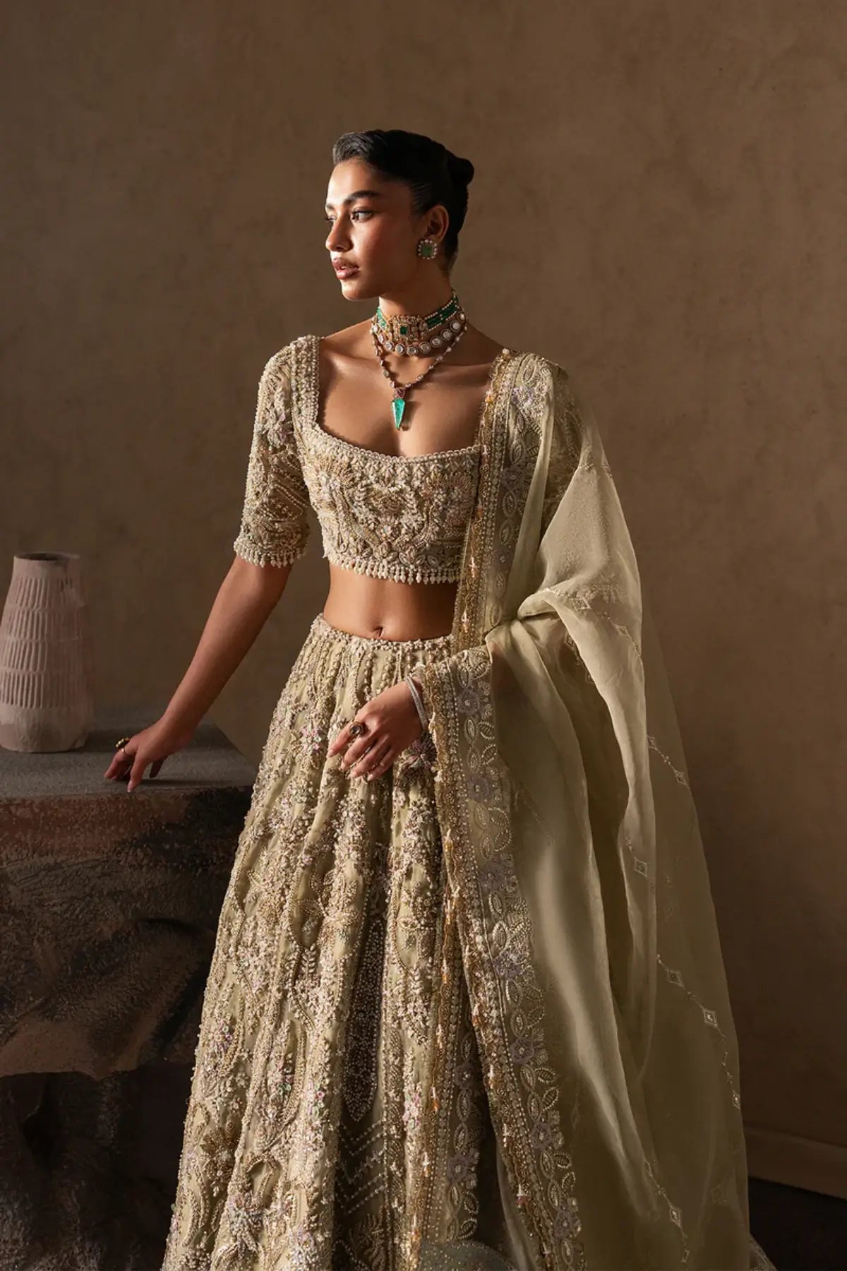 Evline by Afrozeh mint green stitched organza lehenga choli with heavy embroidery