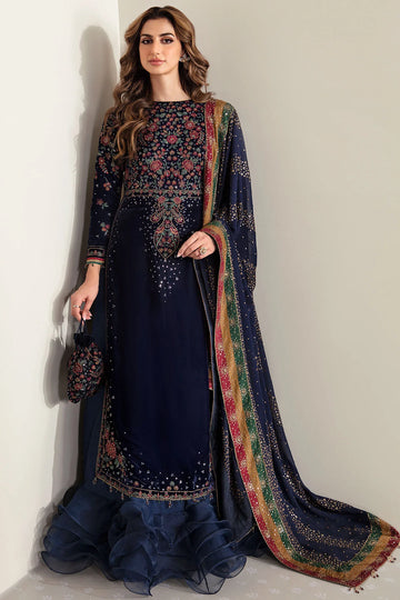 VF-2005 Jazmin Navy Blue Velvet Embroidered Formal 3-Piece Suit with Dupatta – Pakistanimoda