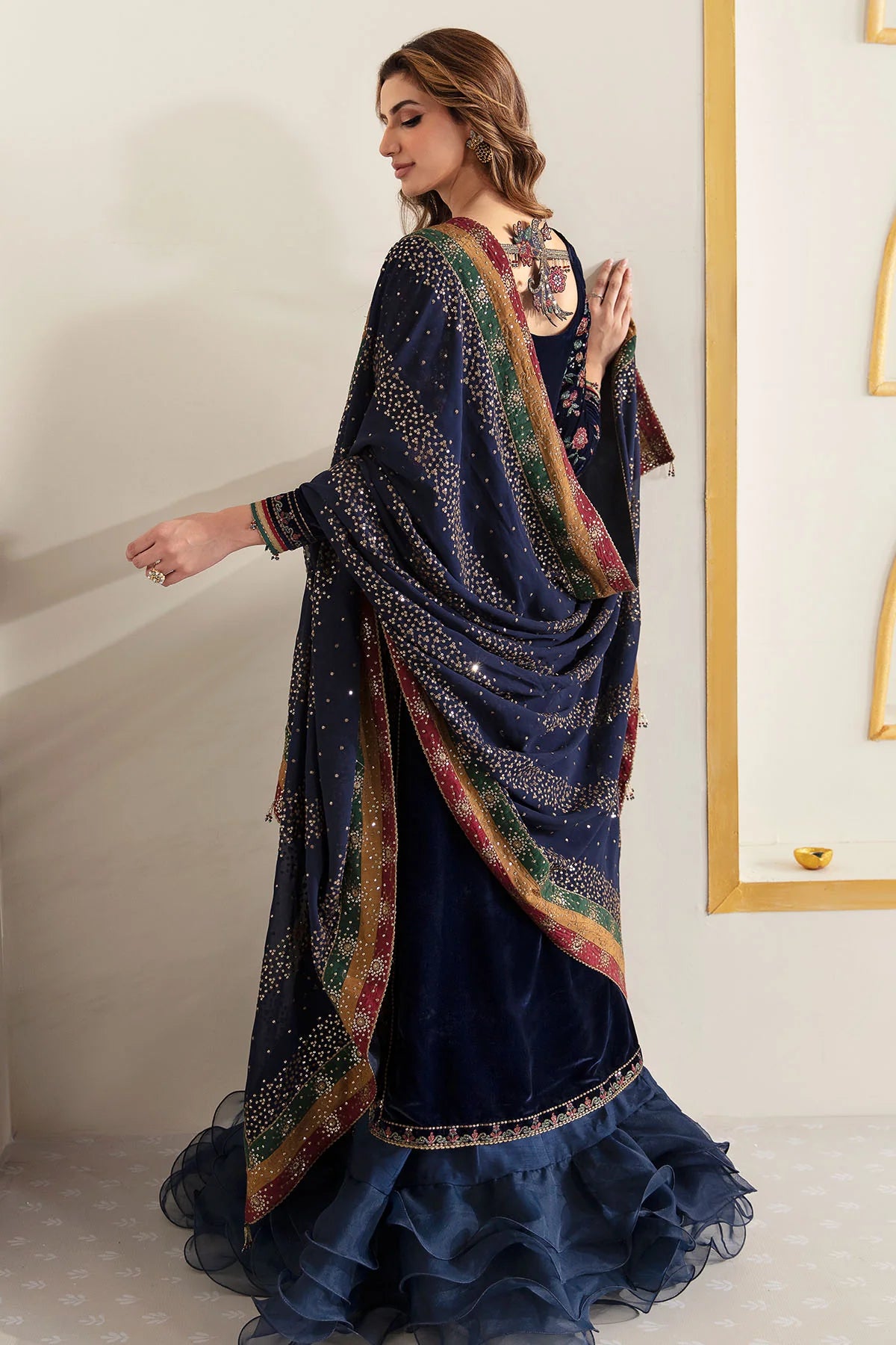 VF-2005 Jazmin Navy Blue Velvet Embroidered Formal 3-Piece Suit with Dupatta – Pakistanimoda