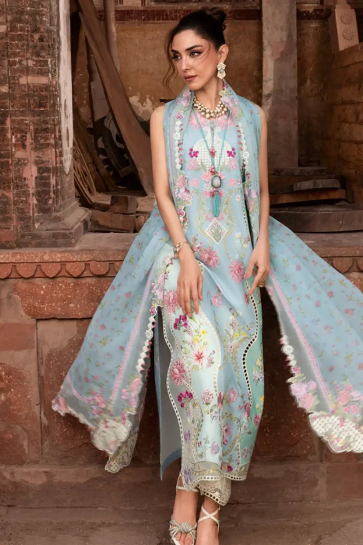 FAYE-7-B Saira Shakira Breeze sky blue embroidered lawn suit Pakistanimoda