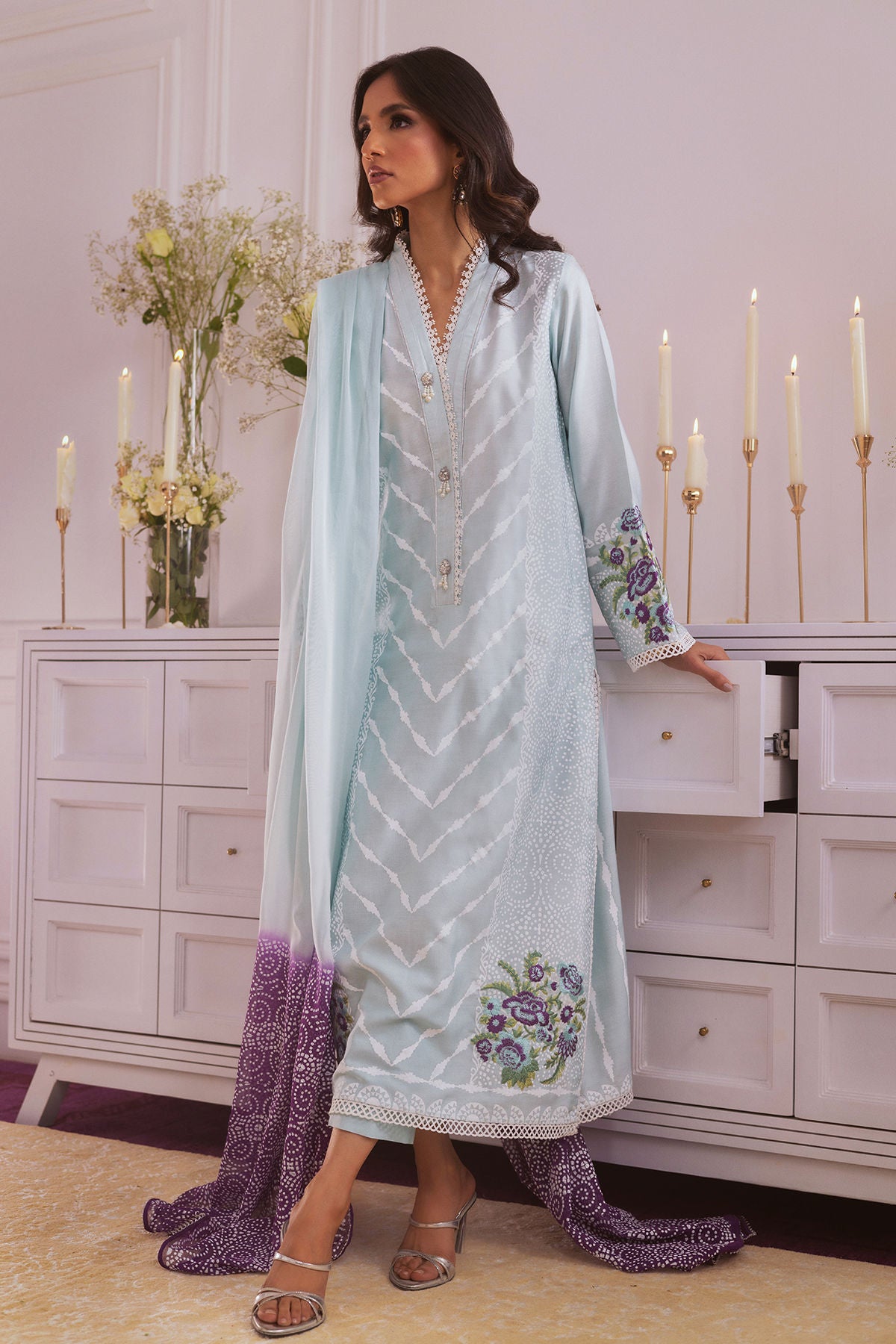 Famya- Pakistani Ice Blue Party Wear Outfit By- annus abrar