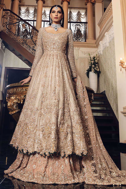 Farsh-e-Gul- Bridal Tissue Gown with Peach Lehenga