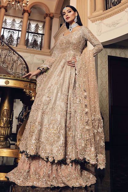 Farsh-e-Gul- Bridal Tissue Gown with Peach Lehenga