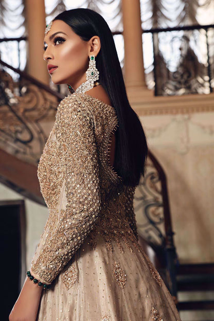 Farsh-e-Gul- Bridal Tissue Gown with Peach Lehenga