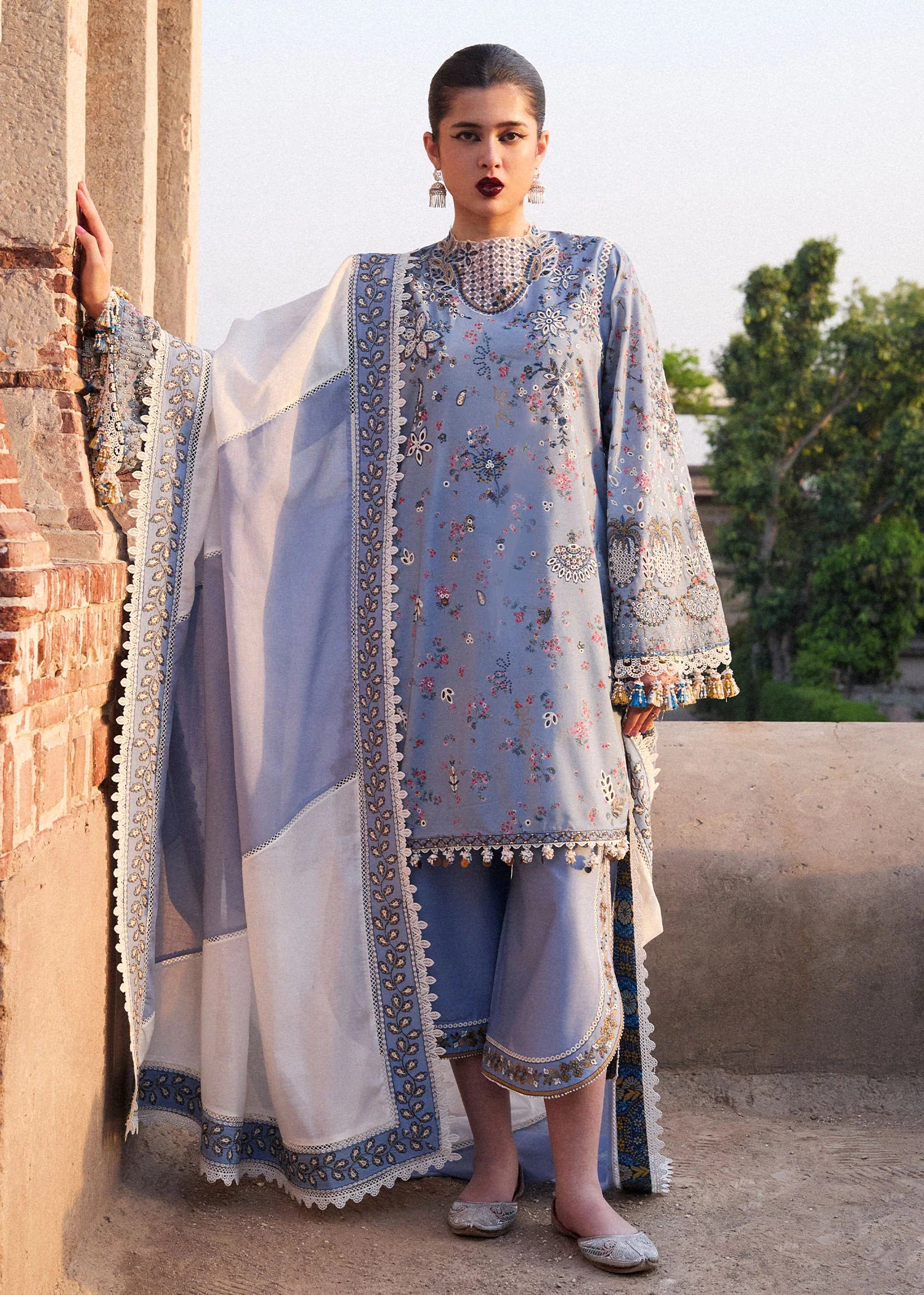 Fira-Elegant ice blue lawn suit for daytime events by-Hussain rehar