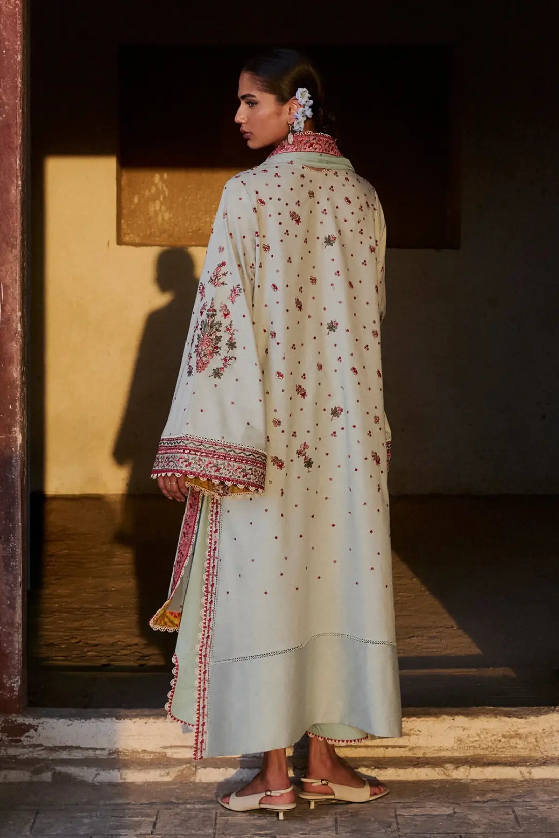 Firuz aqua dobby lawn stitched 3PC suit with chiffon dupatta by Hussain Rehar Pakistanimoda