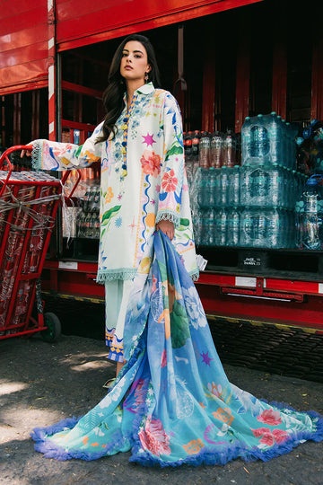 Flaming Roses- Aqua Printed Lawn Outfit for Casual By- Mushq